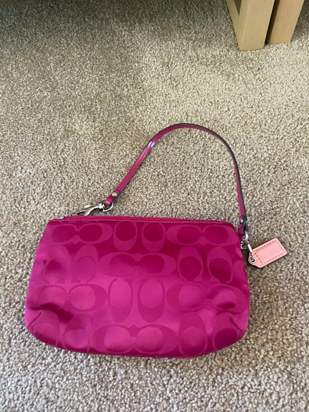 Coach 43461 Peyton Pink Signature Leather Trim Turn Lock pouchette